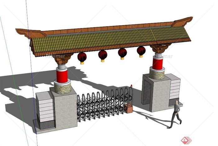 中式景区大门设计SU模型