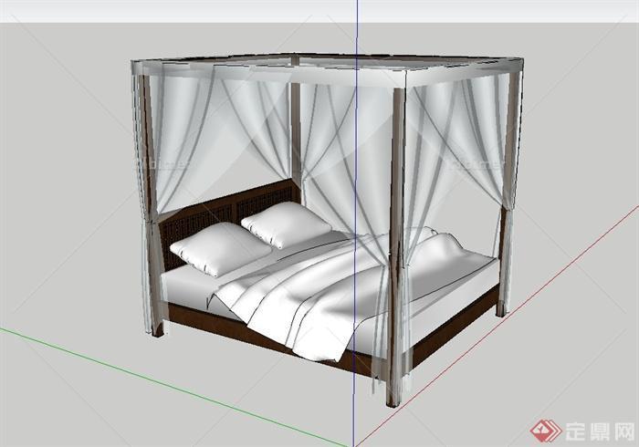 现代中式双人架子床设计su模型