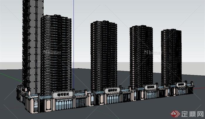现代连栋高层商住楼建筑设计su模型[原创]