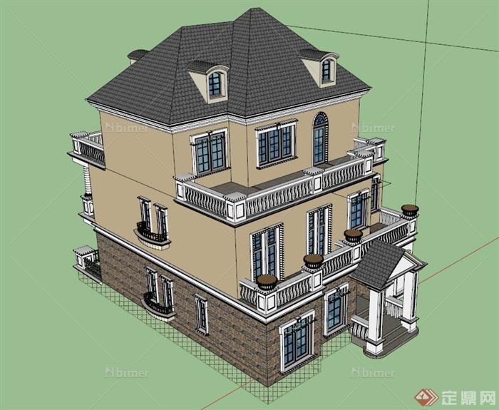 三层新古典别墅建筑设计SU模型
