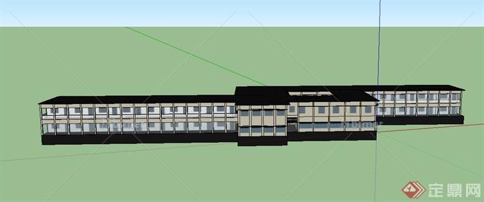 某现代两层交叉教学楼建筑设计SU模型