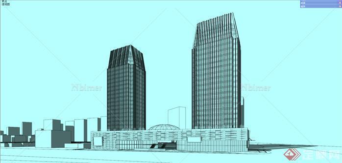 西安某新城項目现代风格综合体建筑设计su精致模