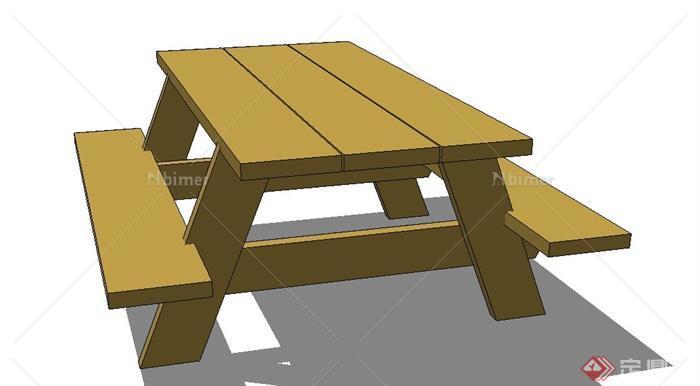 室内木质连体桌椅设计SU模型[原创]