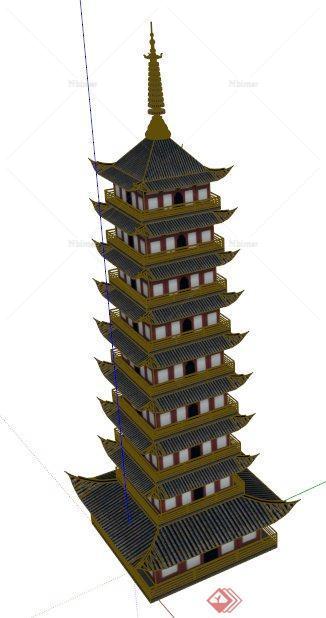 中式风格古塔景观塔设计su模型