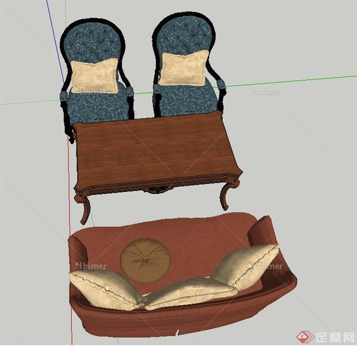 室内家具木桌椅、沙发设计SU模型