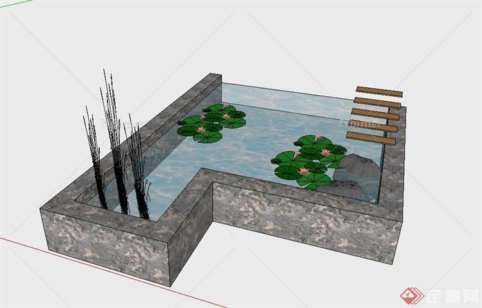 园林景观节点两块水池设计SU模型