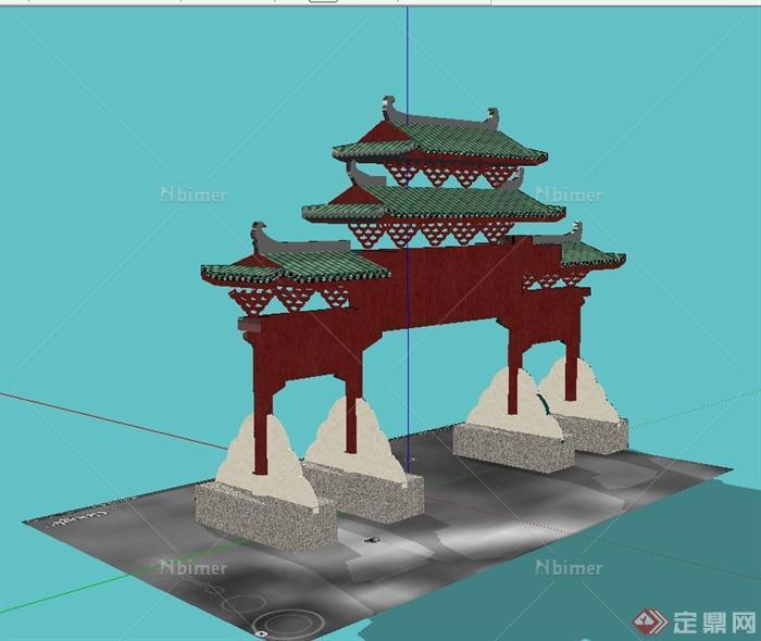 古典中式风格详细牌坊门设计su模型[原创]