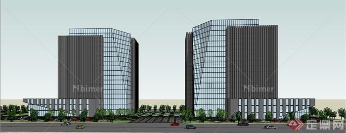 两栋办公建筑设计SU模型