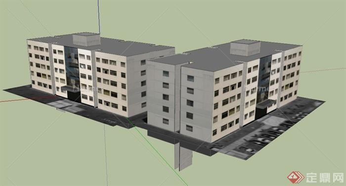 两栋办公楼建筑设计SU模型