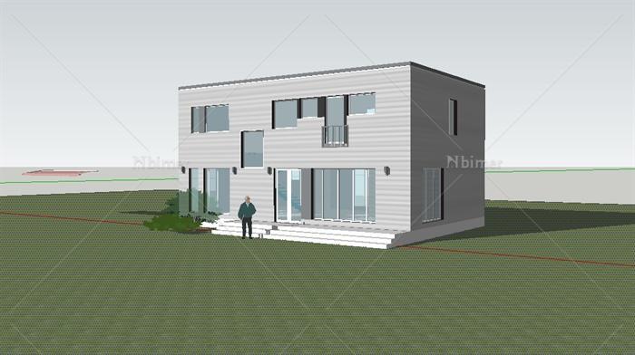 现代风格简单的两层住宅建筑设计su模型[原创]
