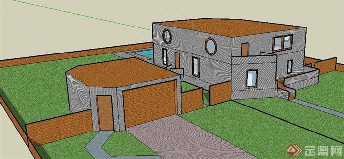 某地现代双层住宅建筑设计SU模型