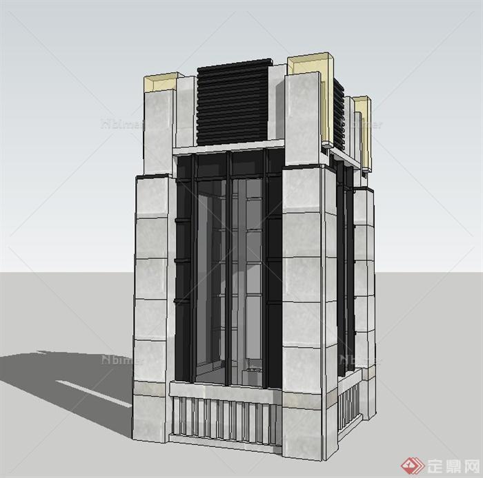 现代岗亭设计su模型