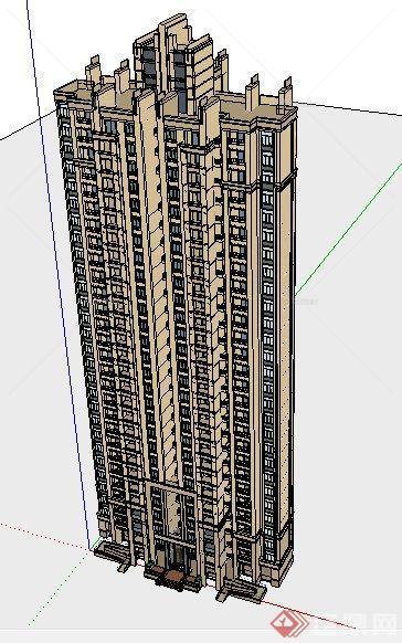 新古典独栋双拼高层住宅楼建筑su模型[原创]