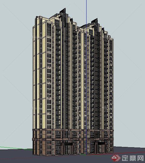 古典风格双拼高层住宅楼建筑设计su模型[原创]