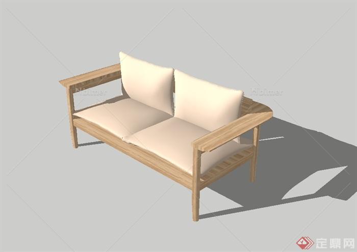 现代简约风格木质双人沙发设计su模型[原创]