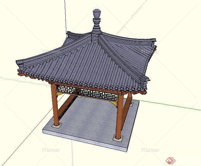 中式飞檐四角亭设计SU模型