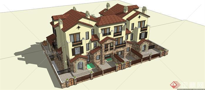 西班牙洋房住宅建筑设计方案su模型