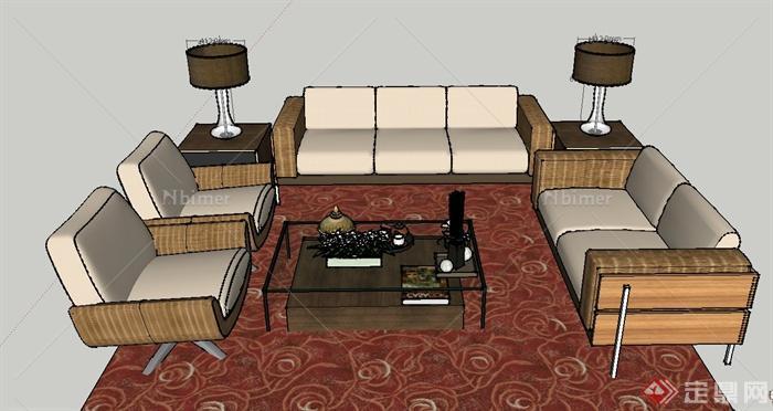 现代室内田园风格组合沙发设计SU模型