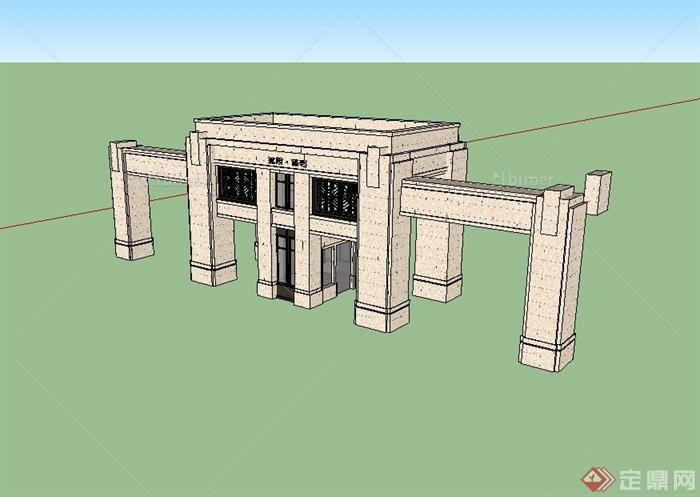 新古典风格大门保安亭设计su模型[原创]