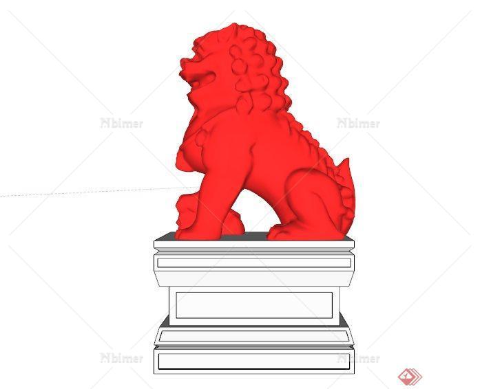 古典中式红色石狮子设计SU模型[原创]