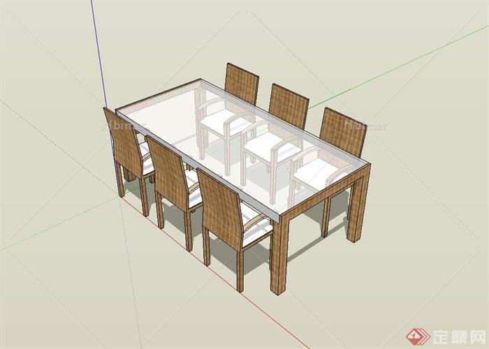 现代住宅餐厅餐桌椅设计SU模型[原创]