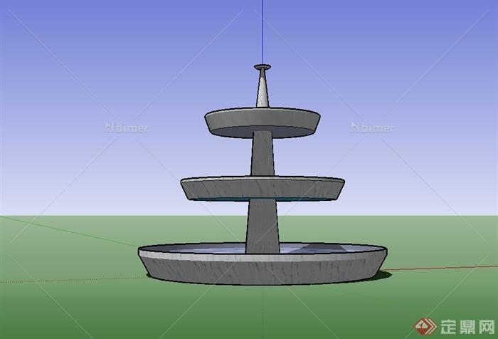 台阶式水钵设计su模型