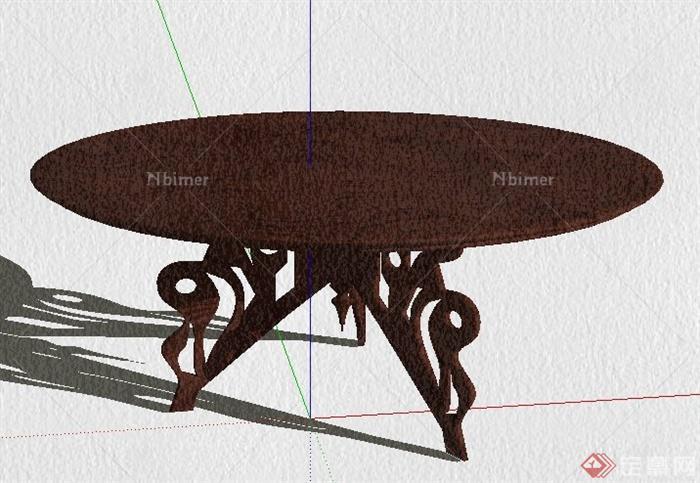 中式风格木制圆桌设计su模型