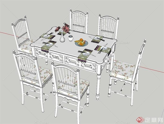 室内简易六人餐桌椅设计SU模型
