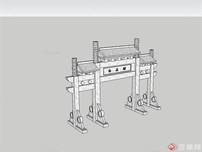 古典中式风格石牌坊设计su模型[原创]