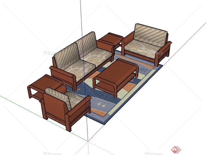 现代中式客厅沙发组合设计su模型[原创]