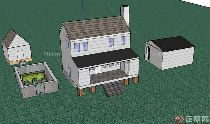 某双层住宅建筑设计SU模型（带库房）