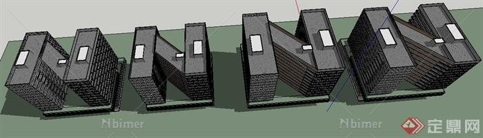 某现代N字形办公楼建筑设计SU模型