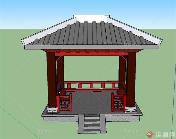 某古典中式风格四角景观亭设计SU模型