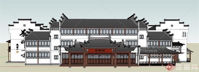 徽派新中式茶楼建筑设计su模型