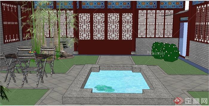 某古典中式风格四合院庭院景观规划设计SU模型[原