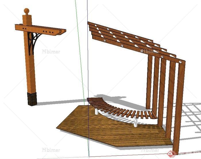 现代简易木制廊架设计SU模型