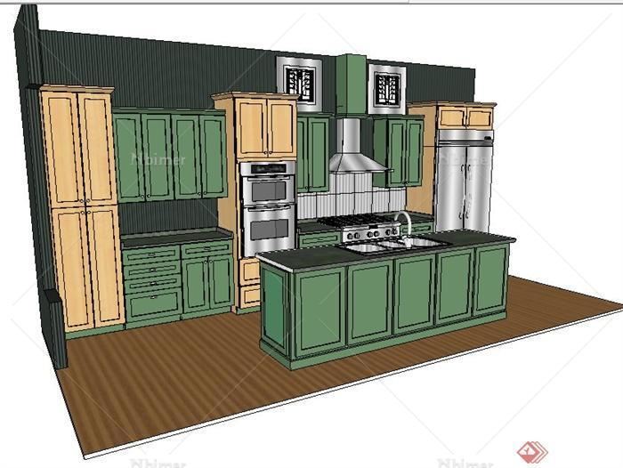 现代风格整体厨房场景室内设计su模型