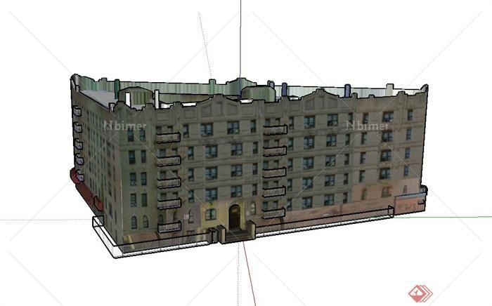 某欧式三角形五层商住房建筑设计SU模型