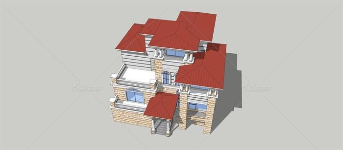 法式别墅建筑设计方案（SU模型+JPG效果图）[原创