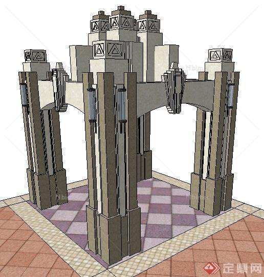 某现代风格景观方亭su模型
