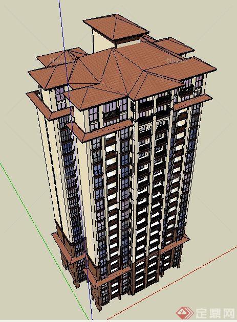 新古典风格高层独栋住宅楼建筑设计su模型