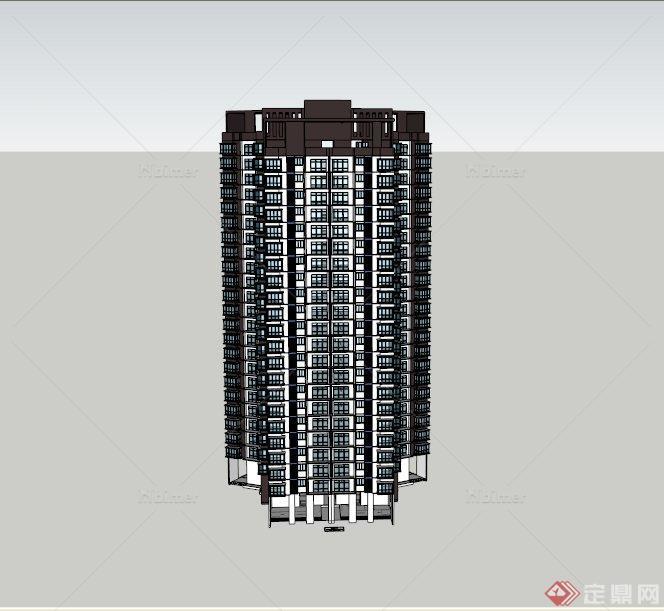 现代某蝶形高层商住房建筑设计SU模型