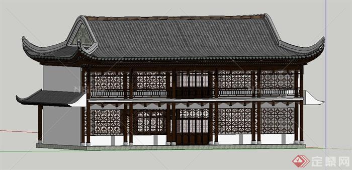 古典中式风格两层文化建筑设计SU模型