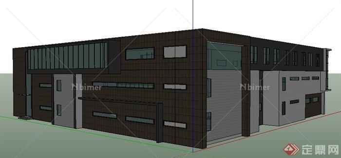 现代简约三层图书馆建筑设计su模型