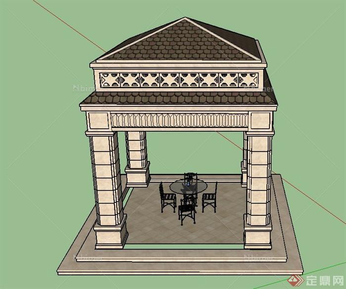 某欧式风格四角亭设计SU模型
