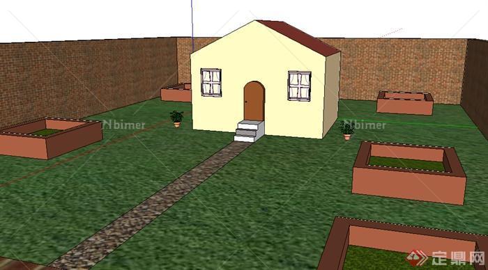 某单层居住民房设计SU模型（含庭院）