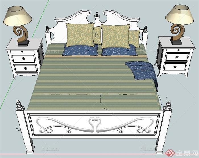 欧式风格床及床头柜su模型