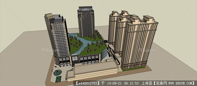 Sketch Up 精品模型----高层住宅及底层商业建筑