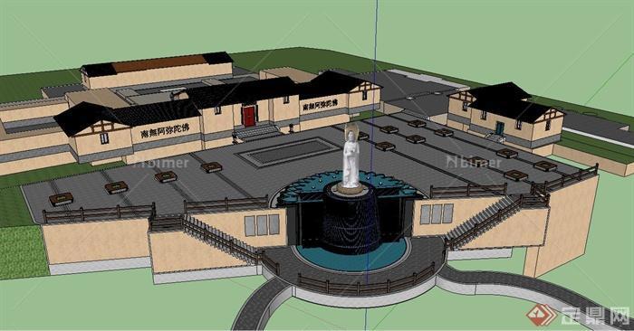 某古典中式寺庙广场景观规划设计SU模型
