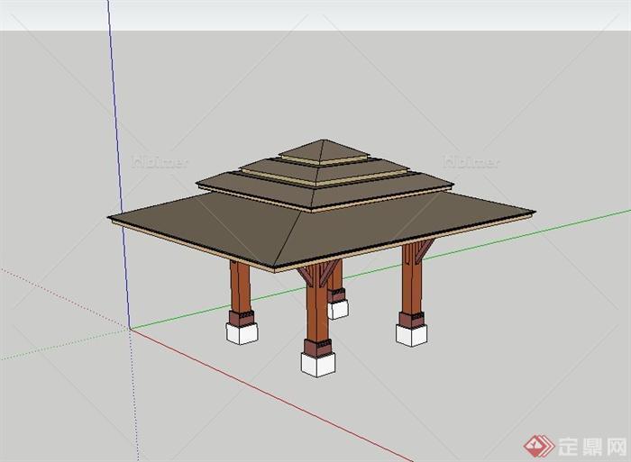一个三重檐矮亭设计SU模型